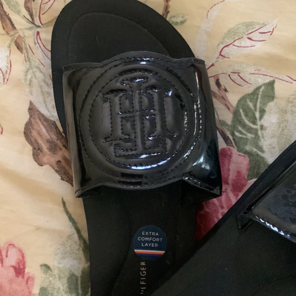 Black patent pool sandals( slides) in great condition worn twice - Picture 2 of 3